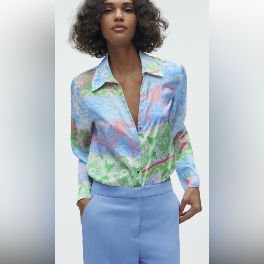 Zara medium satin multi patchwork shirt. - image 6